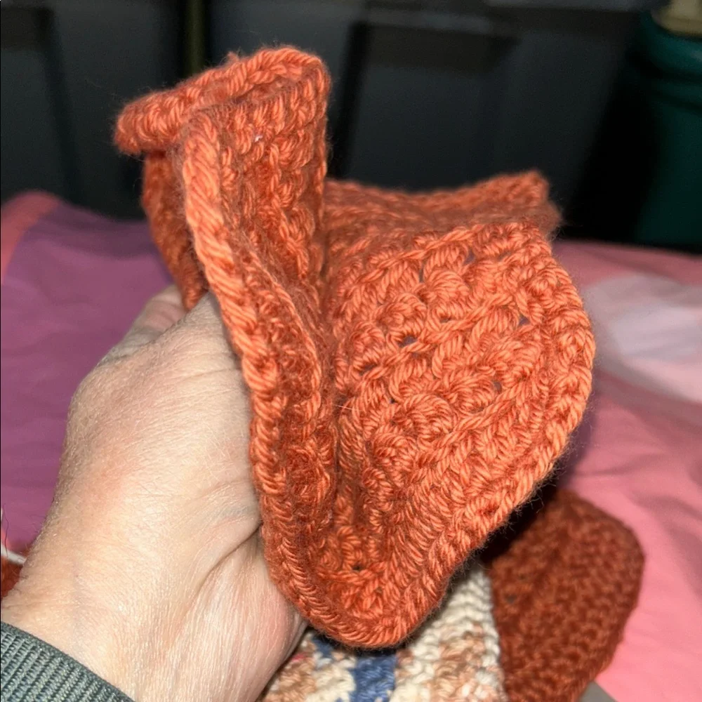 Handmade Crochet dish cloth Set in Rust and Blue with dish scrubby - Picture 3 of 5